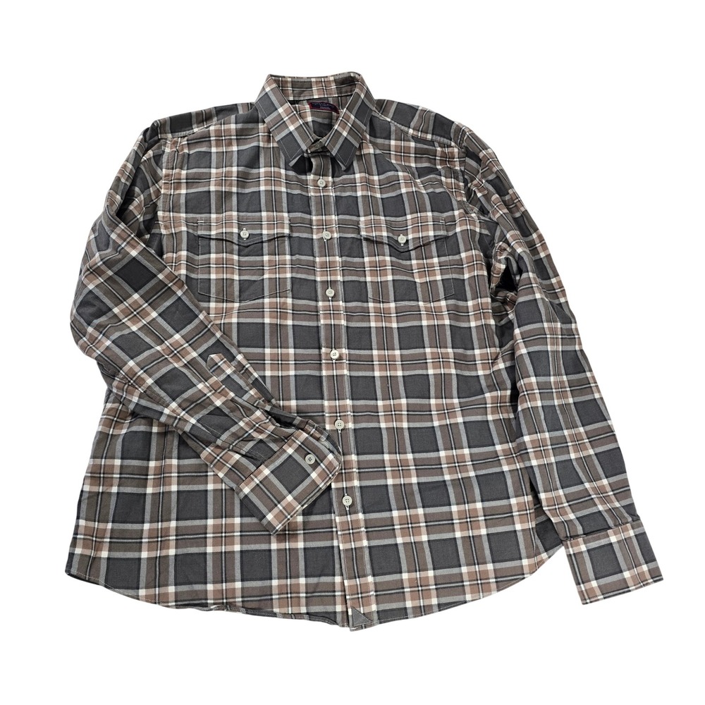 UNTUCKit Mens XL Plaid Button Down Shirt Grey Tan Cotton Long Sleeve 11235